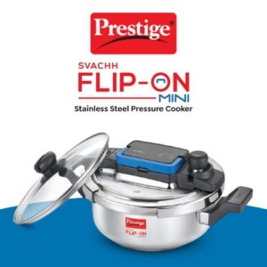 Prestige Svachh Flip-on Stainless Steel Spillage Control Pressure Cooker with Glass Lid, (Silver)