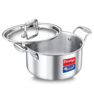 Prestige 22cm/4.4L Tri-Ply Stainless Steel Splendid Casserole| Gas and Induction Compatible