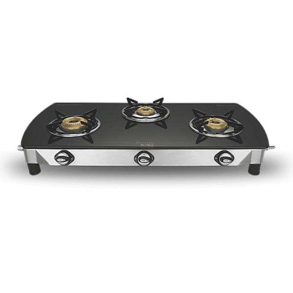 Preethi Blue Flame Blaze, 3 Burner Glass top Gas stove, 5 Yr Glass-Burner Warranty
