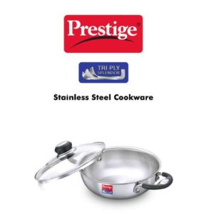Prestige 20cm/1.6L Tri-Ply Stainless Steel Splendor Kadai with Lid| Gas & Induction Compatible| Even Heat Distribution| Strong and Durable| Perma-Cool Handles