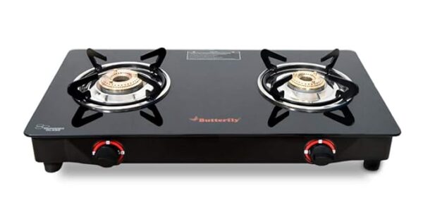 Butterfly Duo 2 Burner Glasstop Gas Stove, Black, Manual