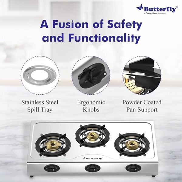 Butterfly Bolt 3B Stainless Steel Lpg Open Gas Stove, Silver - Image 2
