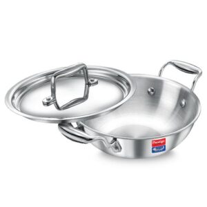 Prestige 22cm/2.1L Tri-Ply Stainless Steel Splendid Kadai with Lid|Gas and Induction Compatible