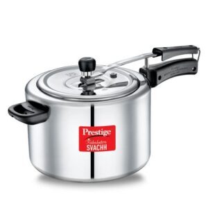 Prestige Nakshatra Svachh Aluminium Inner Lid Pressure Cooker with Unique Deep Lid for Spillage Control, 10 Litre, Silver