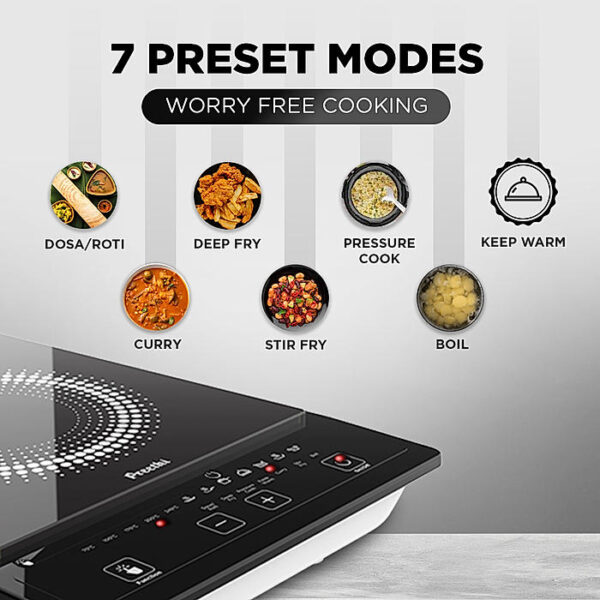Preethi Indicook IC123 1600-Watt Induction Cooktop, Soft Touch Button with Crystal Glass (Black) - Image 2