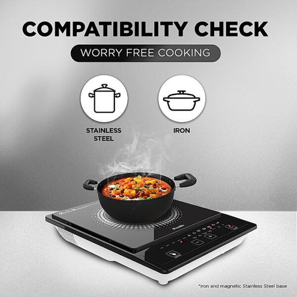 Preethi Indicook IC123 1600-Watt Induction Cooktop, Soft Touch Button with Crystal Glass (Black) - Image 3