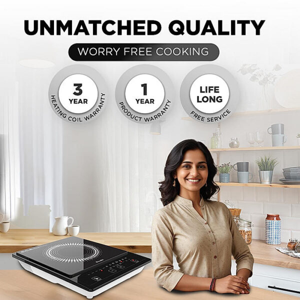 Preethi Indicook IC123 1600-Watt Induction Cooktop, Soft Touch Button with Crystal Glass (Black) - Image 4