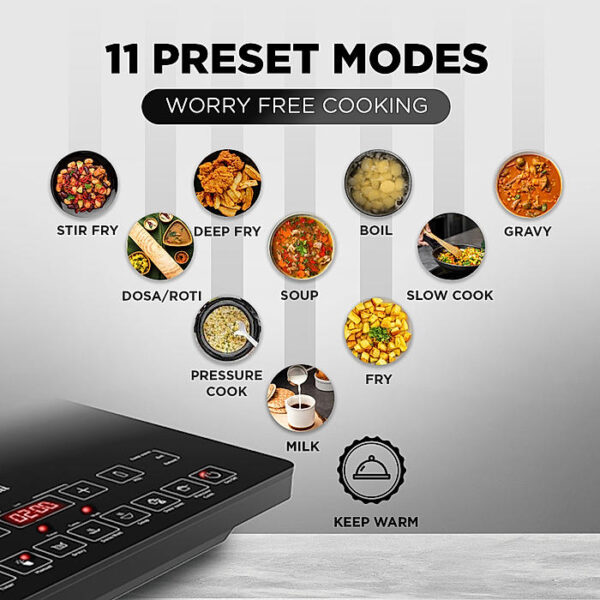 Preethi Indicook IC125 2100-Watt Induction Cooktop, Feather touch operation with Crystal Glass (Black) - Image 3