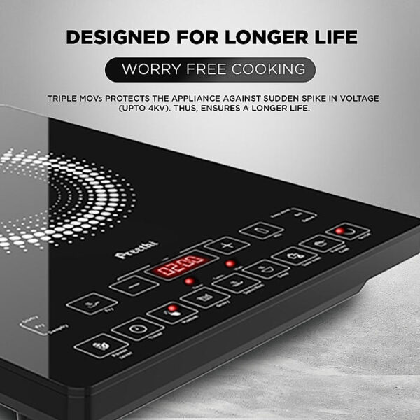 Preethi Indicook IC125 2100-Watt Induction Cooktop, Feather touch operation with Crystal Glass (Black) - Image 2
