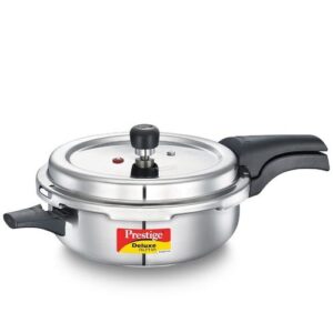 Prestige Deluxe Alpha Svachh Stainless Steel Senior Pan Pressure Cooker with Spillage Control Deep Lid, 4 L (Silver)