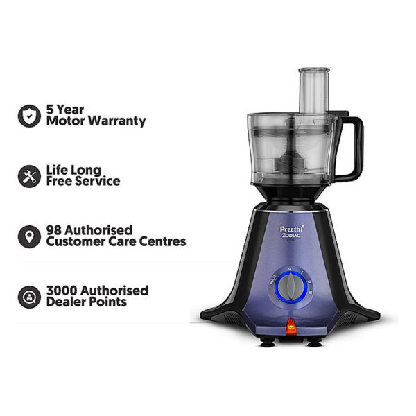 Preethi Zodiac Glitter MG 264, 750 Watts, 5 Jars including Masterchef Jar, Super Extractor, 5 Yr Motor Warranty & Lifelong Free service, Lavender/Black - Image 3