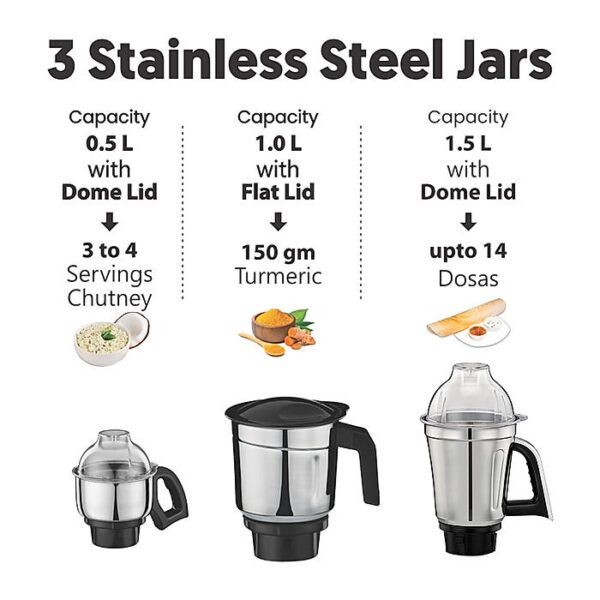 Preethi Zodiac Glitter MG 264, 750 Watts, 5 Jars including Masterchef Jar, Super Extractor, 5 Yr Motor Warranty & Lifelong Free service, Lavender/Black - Image 5