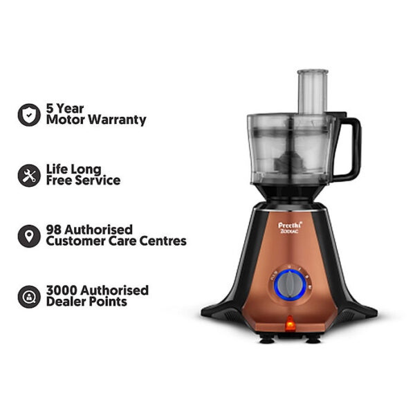 Preethi Zodiac Stardust MG 265, 750 Watts, 5 Jars including Masterchef Jar, Super Extractor, 5 Yr Motor Warranty & Lifelong Free service, Copper/Black - Image 4