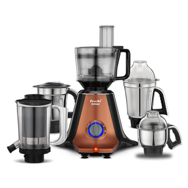 Preethi Zodiac Stardust MG 265, 750 Watts, 5 Jars including Masterchef Jar, Super Extractor, 5 Yr Motor Warranty & Lifelong Free service, Copper/Black