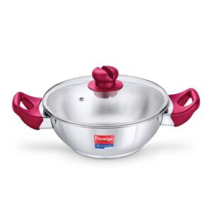 Prestige Platina Popular Stainless Steel Unique Impact Forged Bottom Kadai with Toughened Glass Lid, 30cm (5.5 L) (Silver)