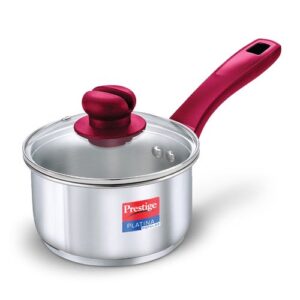 Prestige Platina Popular Stainless Steel Unique Impact Forged Bottom Sauce Pan with Glass Lid (Silver)