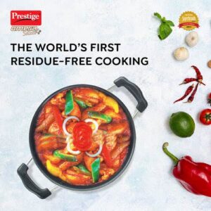Prestige Omega Select Plus Aluminium Flat Base Non-Stick Coating Kadai with SS Lid, 20cm (Black)