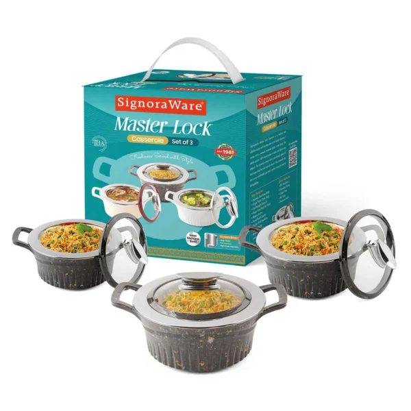Signoraware Master Lock Casserole Set of 3 (1000 ml+1500ml+2000ml) | Gifting Set - Image 3