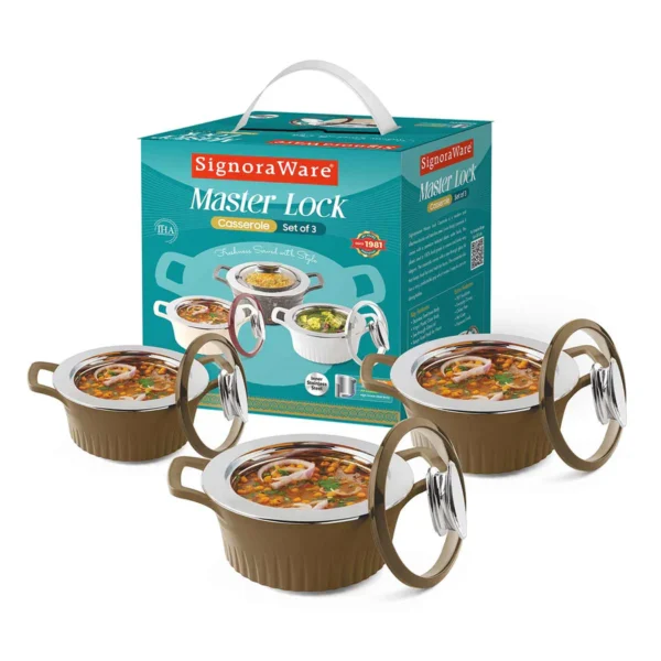 Signoraware Master Lock Casserole Set of 3 (1000 ml+1500ml+2000ml) | Gifting Set - Image 2
