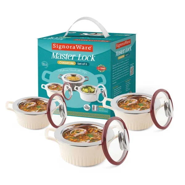 Signoraware Master Lock Casserole Set of 3 (1000 ml+1500ml+2000ml) | Gifting Set - Image 4