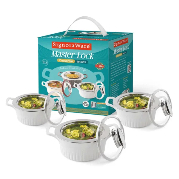 Signoraware Master Lock Casserole Set of 3 (1000 ml+1500ml+2000ml) | Gifting Set