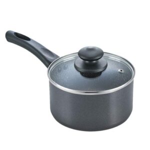 Prestige Omega Deluxe Granite Non-stick Round Base Milk Pan with Glass Lid, 18cm, 2.25 L (Black)