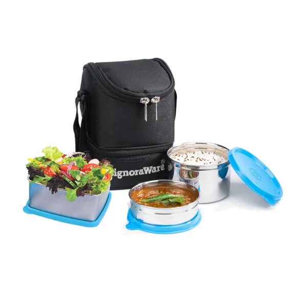 Signoraware Trio Steel Lunch Box | 500ml+600ml+200ml
