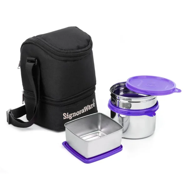 Signoraware Trio Steel Lunch Box | 500ml+600ml+200ml - Image 3
