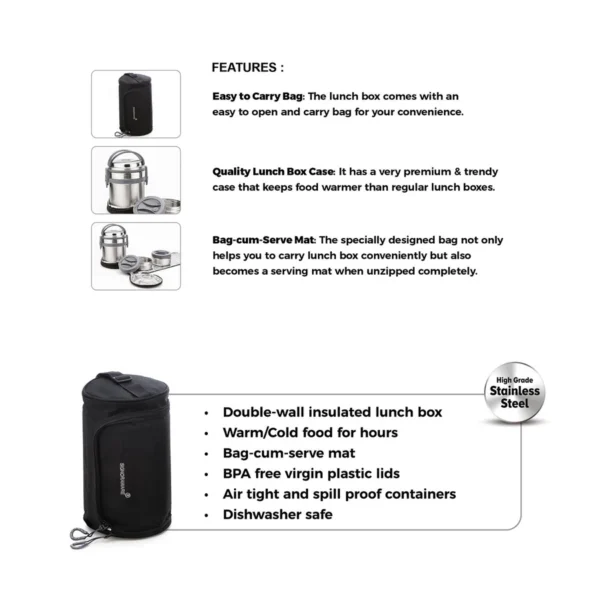 Signoraware Signature Vacuum Steel Lunch Box Small - Image 3