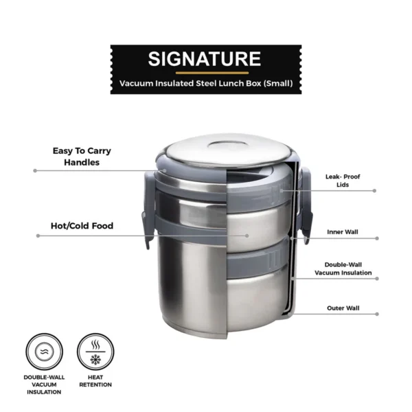 Signoraware Signature Vacuum Steel Lunch Box Small - Image 2