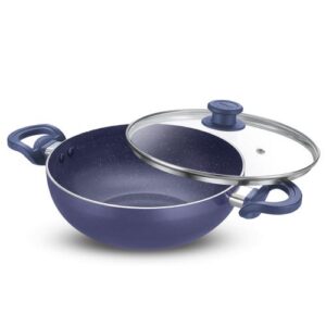 Prestige Ceraglide Ceramic Coated 3L(24cm) Non-Stick Kadai with glass lid|Consumes Less Oil|Preferred For High Heating & Even Heating|Stain-Resistant|Gas & Induction Compatible|No Harmful Chemicals