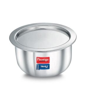 Prestige 22cm/3.9L Tri-Ply Stainless Steel Tope with Lid|Gas and Induction Compatible| Even Heat Distribution|Strong and Durable