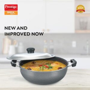 Prestige Omega Select Plus Superior Non-stick Coating Round Base Kadai with Lid, 20cm (Black)