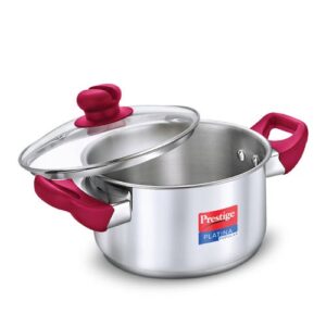 Prestige Platina Popular Stainless Steel Unique Impact Forged Bottom Casserole with Glass Lid - Silver