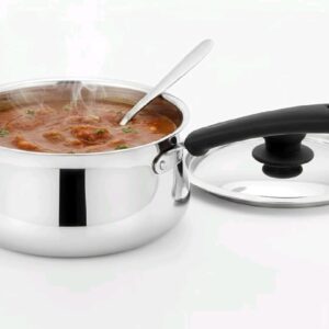 Mahaa Stainless Steel Heavy Bottom 2500ml Sauce Pan with Lid| Lid & Long Handle | Induction & Gas Cooking | Gravy Pot, Milk Pot, Kulambu Satti, Sauce Pan-Silver