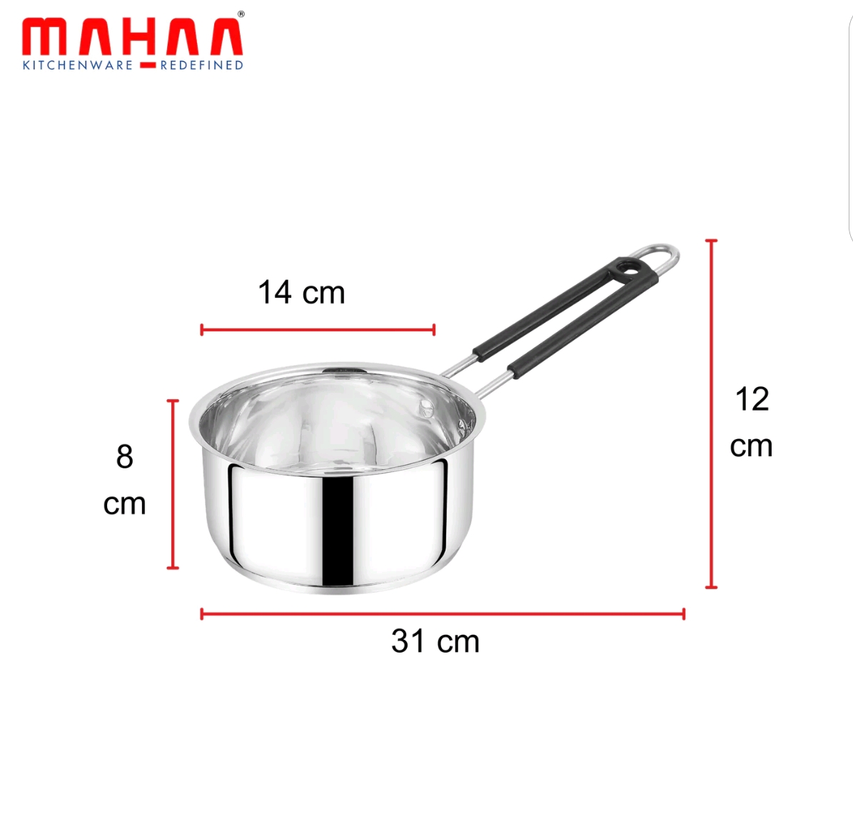 MAHAA Utena Stainless Steel Sauce Pan – Tea, Milk, Soup, Maggie Pan | Tri Ply Base | Non-stick | Gas & Induction Compatible | StayCool+ Handle | 14cm / 16cm / 18cm /20CM - Image 2