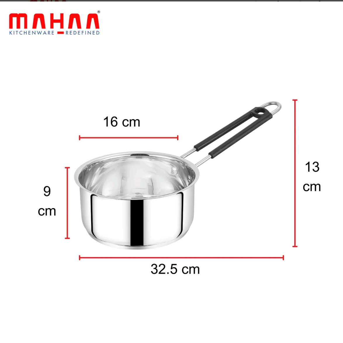 MAHAA Utena Stainless Steel Sauce Pan – Tea, Milk, Soup, Maggie Pan | Tri Ply Base | Non-stick | Gas & Induction Compatible | StayCool+ Handle | 14cm / 16cm / 18cm /20CM - Image 4