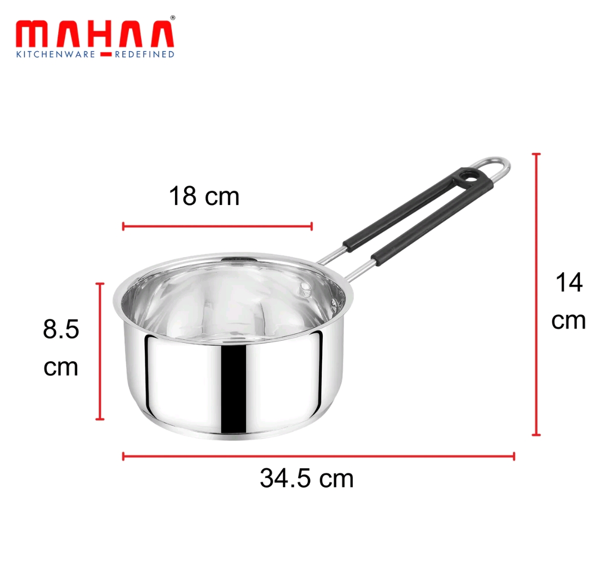 MAHAA Utena Stainless Steel Sauce Pan – Tea, Milk, Soup, Maggie Pan | Tri Ply Base | Non-stick | Gas & Induction Compatible | StayCool+ Handle | 14cm / 16cm / 18cm /20CM - Image 6
