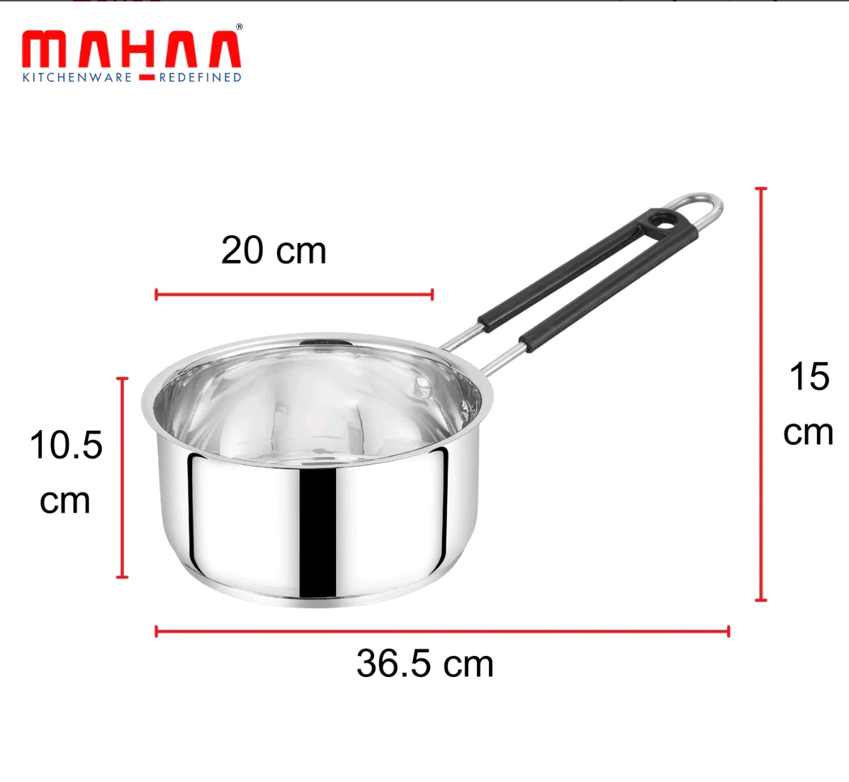 MAHAA Utena Stainless Steel Sauce Pan – Tea, Milk, Soup, Maggie Pan | Tri Ply Base | Non-stick | Gas & Induction Compatible | StayCool+ Handle | 14cm / 16cm / 18cm /20CM - Image 7