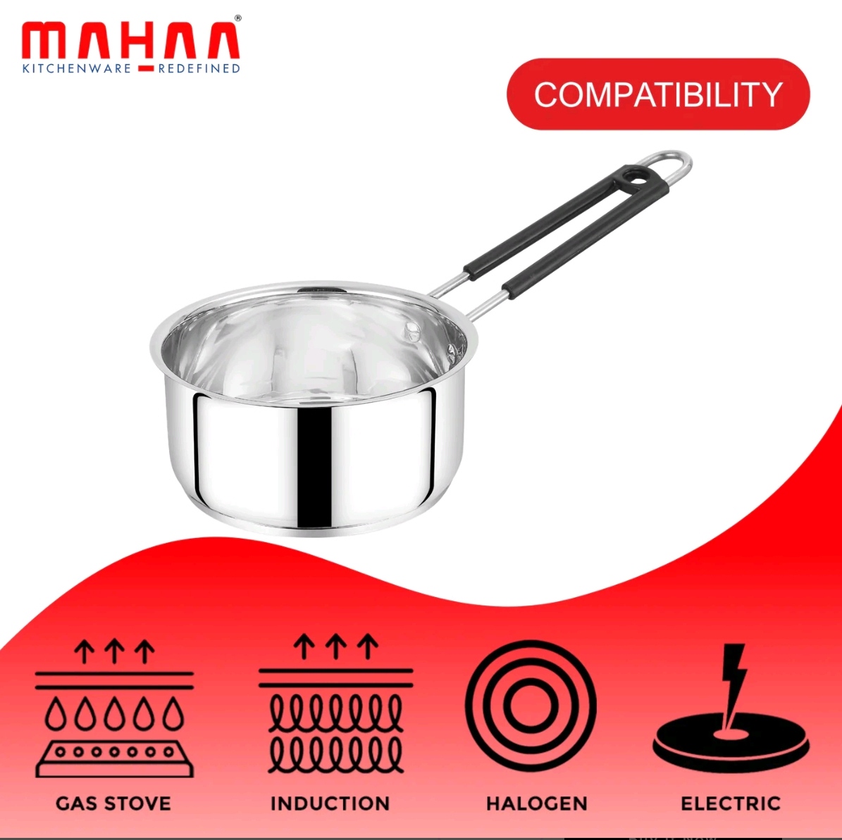 MAHAA Utena Stainless Steel Sauce Pan – Tea, Milk, Soup, Maggie Pan | Tri Ply Base | Non-stick | Gas & Induction Compatible | StayCool+ Handle | 14cm / 16cm / 18cm /20CM - Image 10