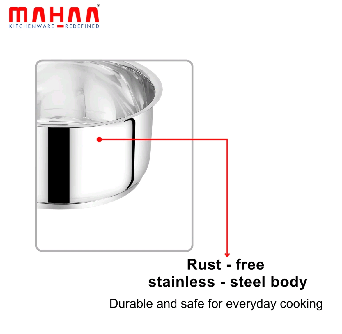 MAHAA Utena Stainless Steel Sauce Pan – Tea, Milk, Soup, Maggie Pan | Tri Ply Base | Non-stick | Gas & Induction Compatible | StayCool+ Handle | 14cm / 16cm / 18cm /20CM - Image 11