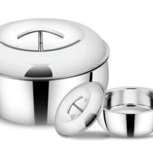 MAHAA Curve Premium Double Wall Insulated Stainless Steel Casserole, Hot Pot for Roti-Rice-Gravy-Curry, Mirror Finish, Silver Hot Box with Snug Fit Lid Lid, Retains Temperature, Twist Lock((1200ml/2000ml/2800ml/5000ml/8000ml)