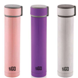 Cello iGo Stainless Steel Double Walled Insulated Flask | Leak Proof Flask for Beverages | Thermo Seal Technology | Ideal for Home, Travel, Office | 280ml, Purple,White,pink