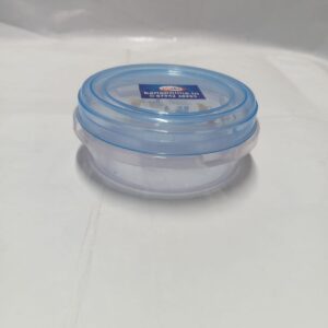 Compact Round Plastic Storage Jar – Airtight Clear Container with Blue Rim Lid (100ml – 150ml)
