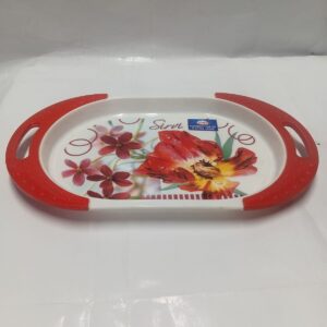 Elegant Floral Oval Serving Tray with Integrated Handles
