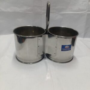 Stainless Steel Double Chutney Cup / Sambar Serving Stand with Handle