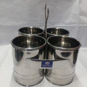 Stainless Steel Four Chutney Cup / Sambar Serving Stand with Handle