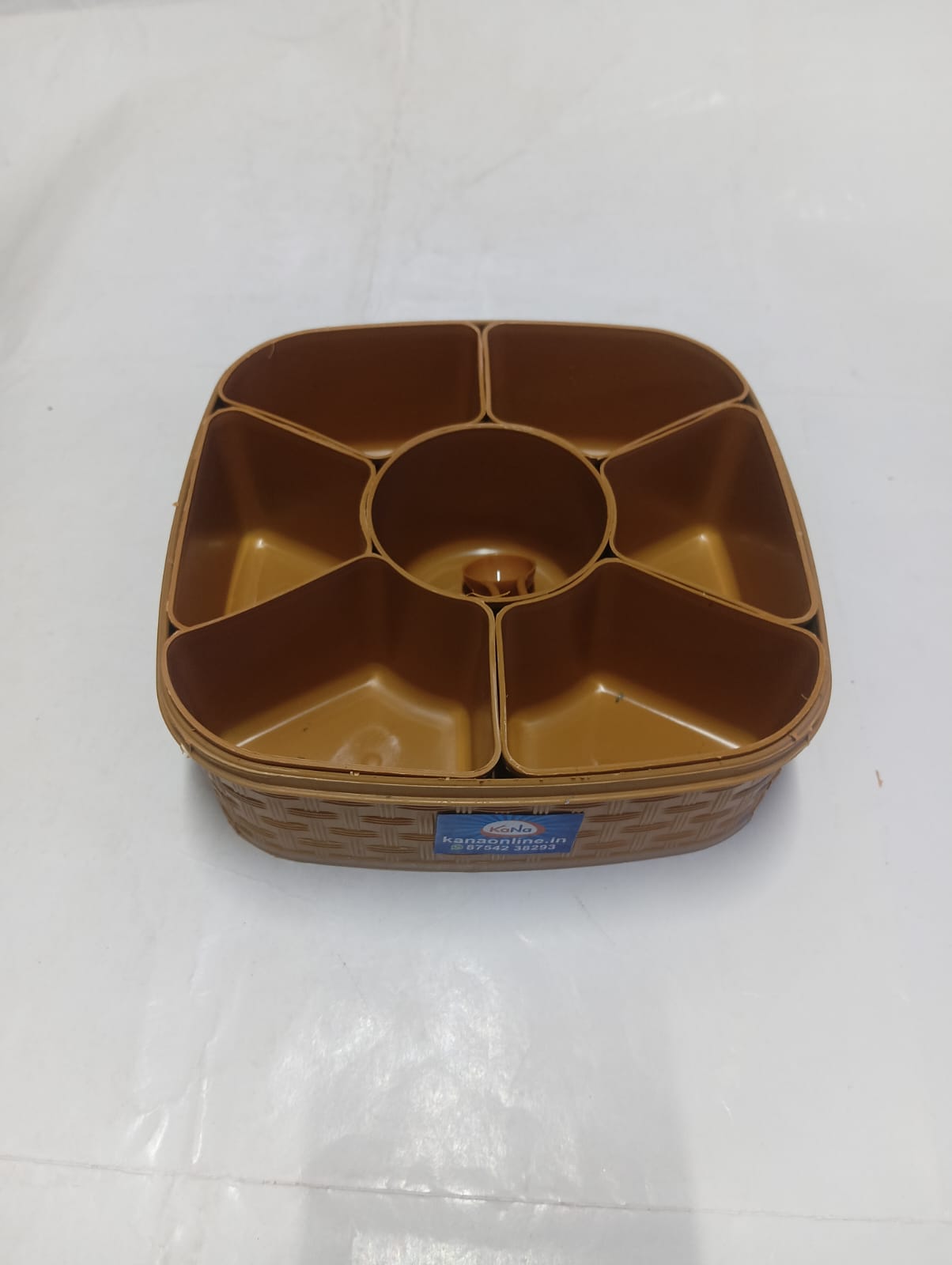 Premium 7-Compartment Woven Textured Plastic Spice Box (Masala Dabba) with Airtight Lid - Image 6