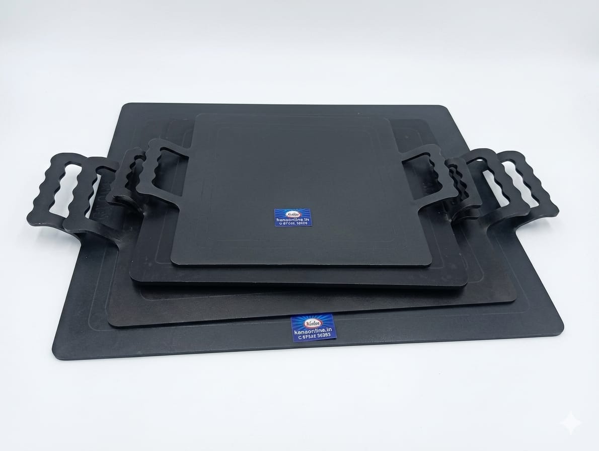 Premium Ultra-Heavy Weight Iron Square Tawa or Dosa Kal / Massive Flat Griddle with Dual Handles