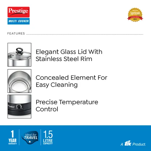 Prestige PMC 3.0+ Stainless Steel Outer Lid Multi Cooker 1.5L -Idli Stand with 3 Plates, Egg Boiling Rack with Stand, Steamer - Image 4